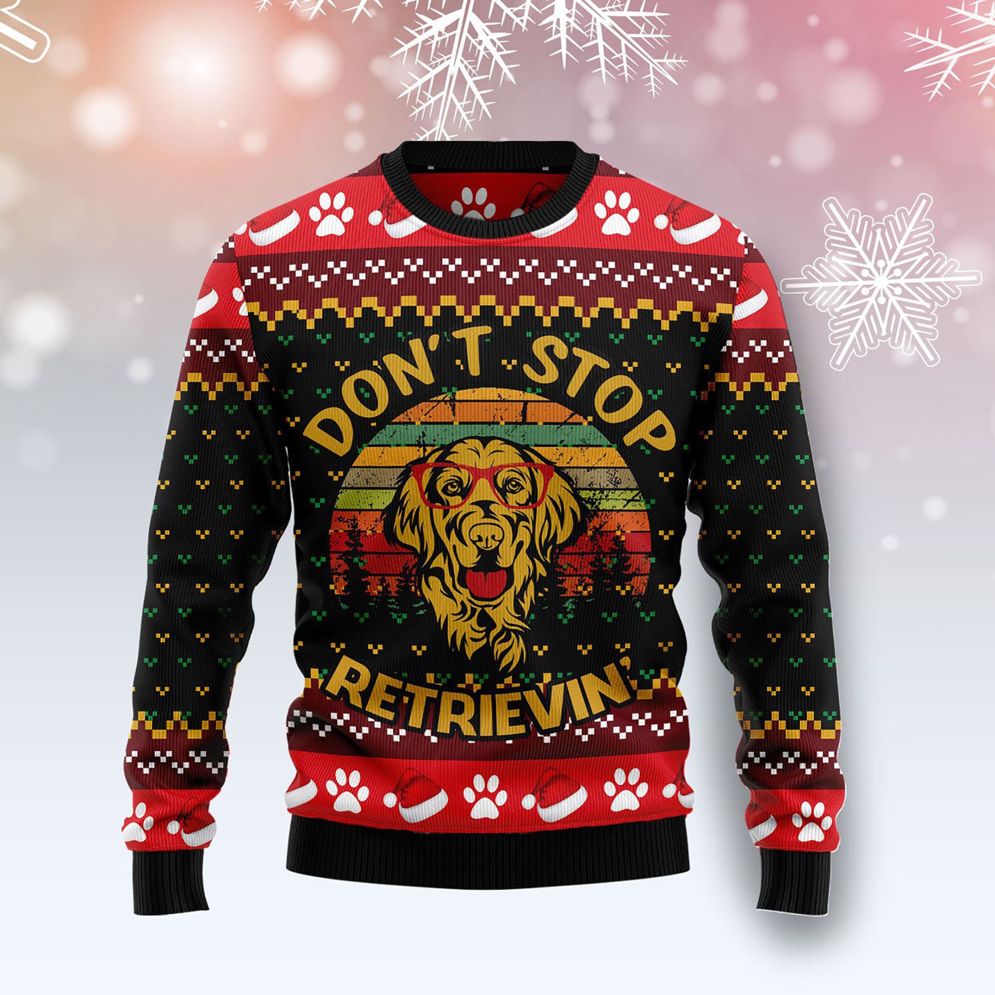 Discover 3D Golden Retriever Dont Stop Retriever Ugly Christmas Sweater