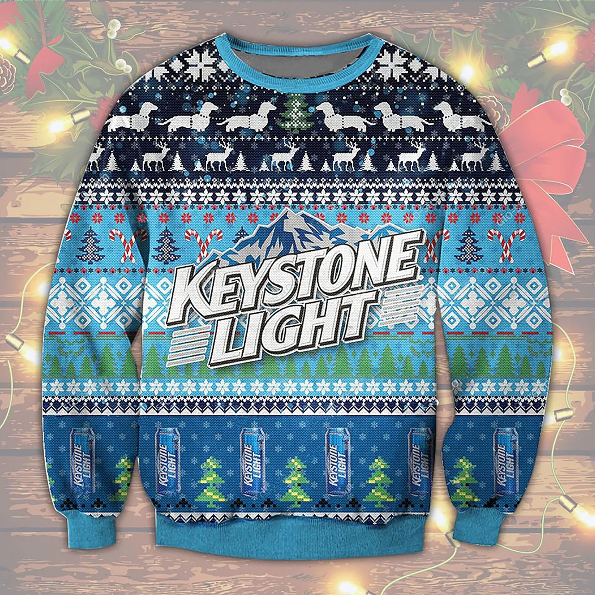 Keystone Light Moutain Beer Ugly Sweater Christmas