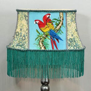 Lampshade with artistic painting of a parrot, for a unique floor lamp, original interior.
