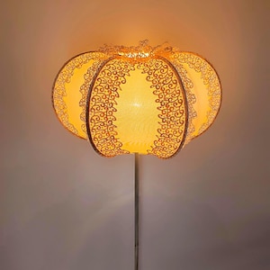 Floor lamp with a unique pink lampshade for home comfort. Handmade!