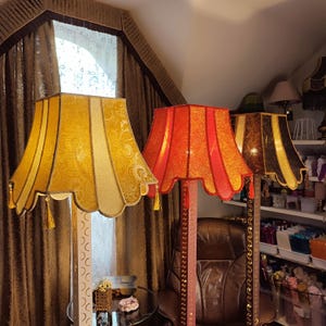 Lampshade. Golden, red, brown, silk lampshade for floor lamps, table lamps, for original interiors.
