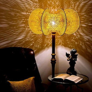 Yellow sunny macramé lampshade, for a unique floor lamp, for an original interior, for zone lighting.