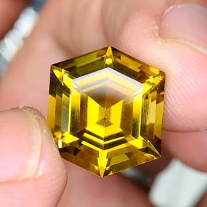 11.10 Carat Natural Yellow Citrine Gemstone Hexagonal Cut : Faceted Jewelry Stone