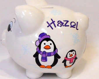 Piggy Bank With Penguins Personalized