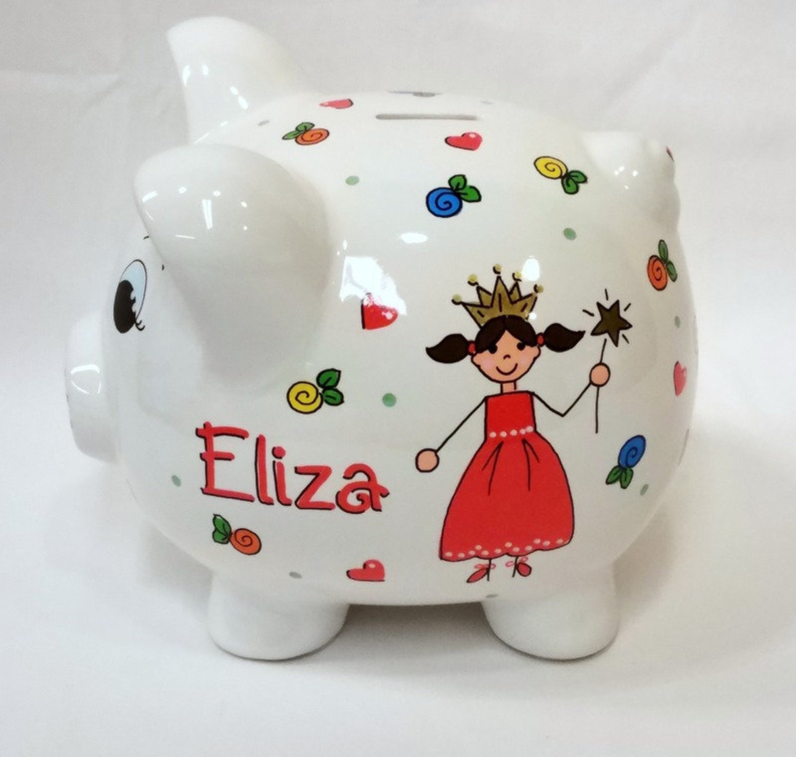Piggy Bank Personalized Princess With Rosebuds and Hearts Etsy