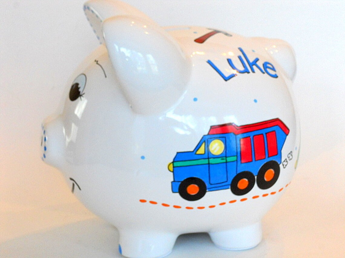 Personalized Piggy Bank Trucks Construction Hammer Tools Etsy