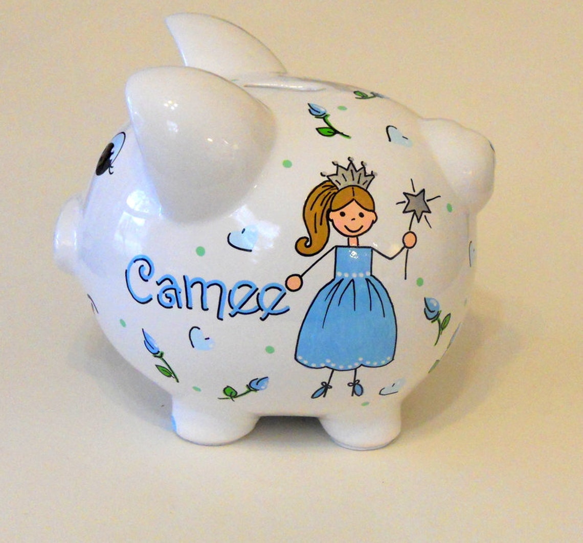 Piggy Bank Personalized Princess With Rosebuds and Hearts Etsy