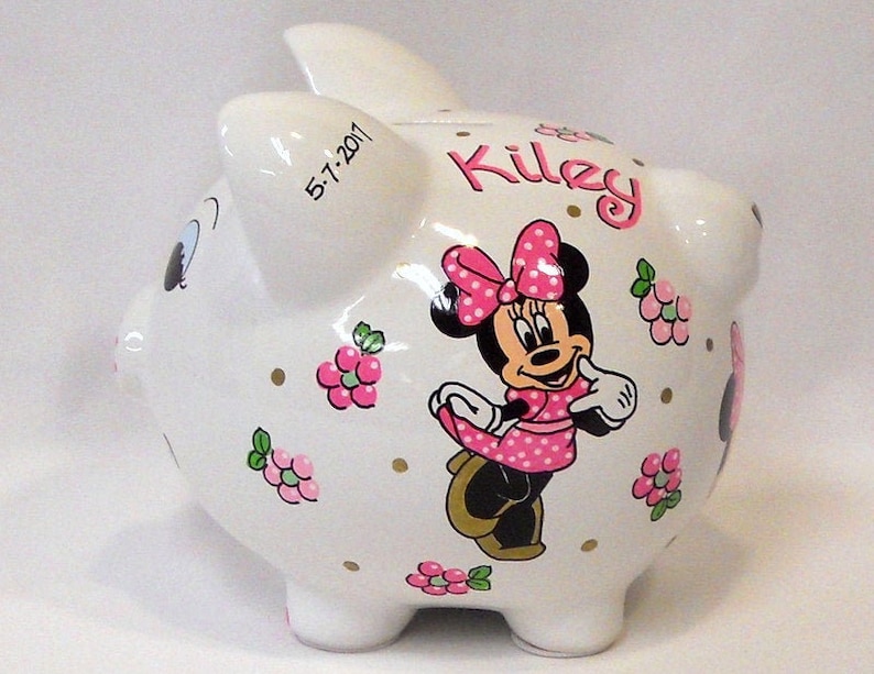 Personalized Piggy Bank with Minnie Mouse image 1