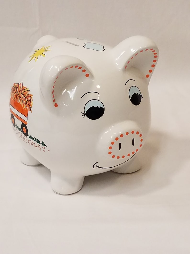 Piggy Bank With Farmer Tractor and Hay Wagon Personalized Etsy