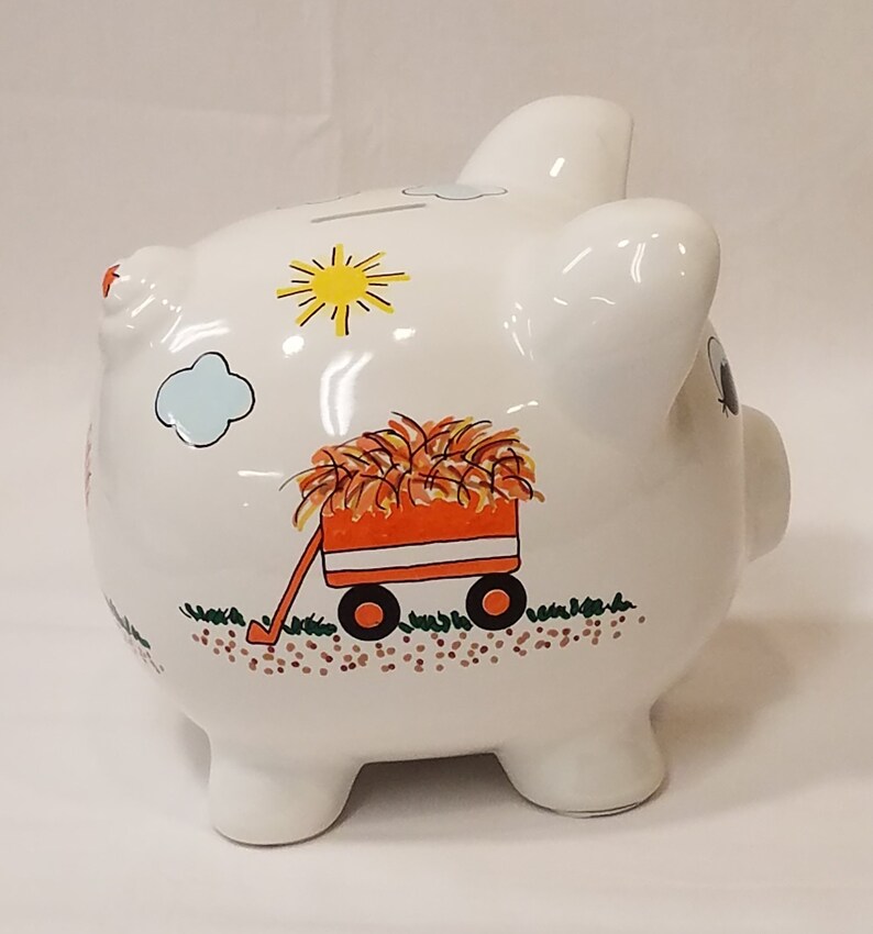 Piggy Bank With Farmer Tractor and Hay Wagon Personalized Etsy