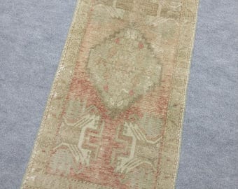 Vintage Turkish Oushak Rug 2x4: Pastel Entryway Mat, Boho Tribal Style
