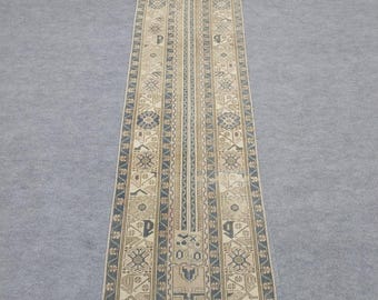 2x10 Ft" Vintage Oushak Runner Rug. Hand-knotted Wool Hallway Soft Stair Entryway Rugs,
