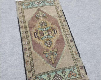 Vintage Wool Anatolian Rug, Handmade Tribal Oushak Accent Entryway Boho Decor Rugs 2x3 Ft,