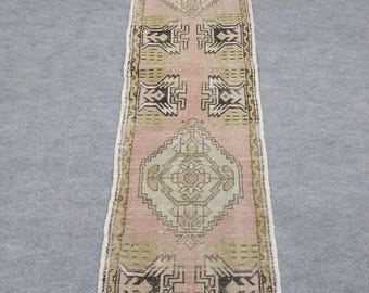 Authentic Wool Vintage 2x7 Ft. Turkish Entryway Narrow Mini Runner Rug. Hand-knotted Tribal Anatolian Carpet,