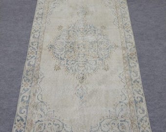 Vintage Turkish Oushak Rug 3x6: Handwoven Wool Anatolian Soft Pastel Livingroom Area Rugs,