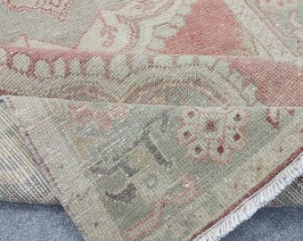 Muted Soft Vintage Turkish Rug. 3x6 Ft. Hand-knotted Wool Small Area Neutral Boho Tribal Carpet,