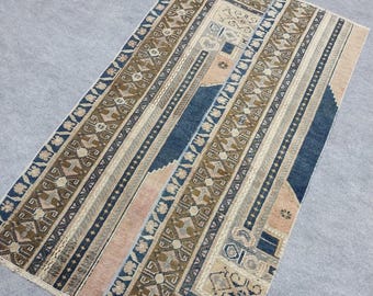 Oushak Vintage Rug. Handwoven Wool Entryway Anatolian Boho Pastel Tribal Carpet 3x5 Feet"