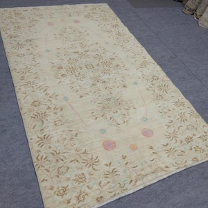 Vintage Turkish Oushak Rug 5x8: Handwoven Wool Anatolian Mixed Colors Carpet,