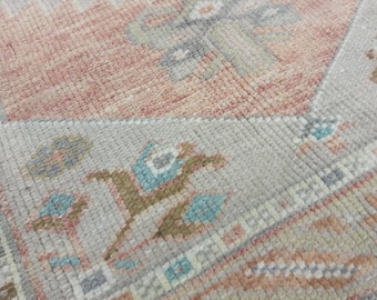 Handwoven Turkish Oushak Small Area Rug: 2x3 Ft Vintage Wool Geometric Area Rug