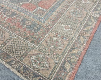 5x7 Ft" Vintage Turkish Area Rug. Handmade Wool Beige Blue Boho Rustic Decor Carpet,