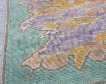 Vintage Turkish Small Rug. 3x3 Ft. Handwoven Wool Entryway Tribal Boho Mini Decor Carpet,