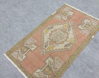Small Vintage Oushak Rug 2x3 Ft: Pastel Entryway Rug, Handmade Wool