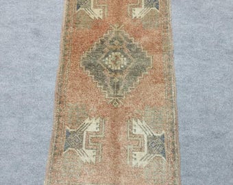 Small Vintage Turkish Oushak Rug 2x4: Handwoven Wool Entryway Decor