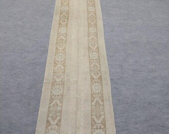2x11 Ft" Vintage Turkish Runner Rug. Hand-knotted Wool Soft Hallway Pastel Boho Decor Rug