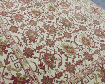 4x6 Vintage Turkish Wool Rug, Handwoven Red Beige Decor