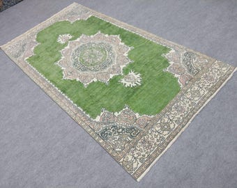 Vintage Oushak Rug 4x7 Handmade Turkish Wool Area Rug Boho Soft Faded Anatolian Carpet,