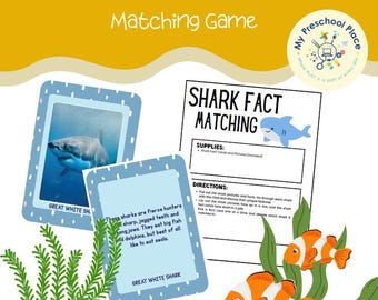 Shark Fact Matching Game, Ocean Game for Preschool