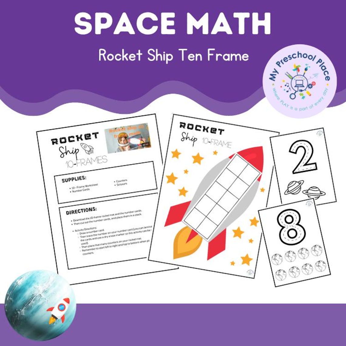 Rocket Ship Ten Frame Space Math Activity for Preschool and ...