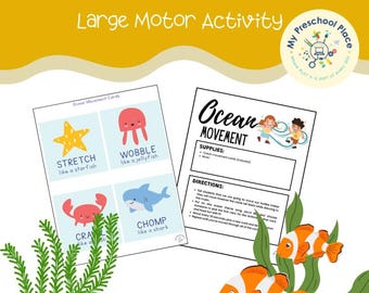 Ocean Movement Cards, Large Motor Activity for Preschool, Under the Sea Unit Activity