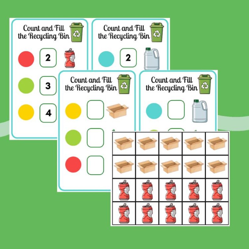 Earth Day Recycling Sensory Bin Cards, Math Activity (digital Download ...