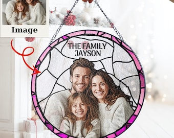 Personalized Family Portrait Stained Glass Suncatcher, Custom Memorial Gift, Personalized Family Portrait Suncatcher.