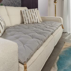 Custom Size Linen Sofa Topper Slipcover Pet Friendly, Washable, Stain Resistant, Non Slip Furniture Couch Protector Sofa Pad