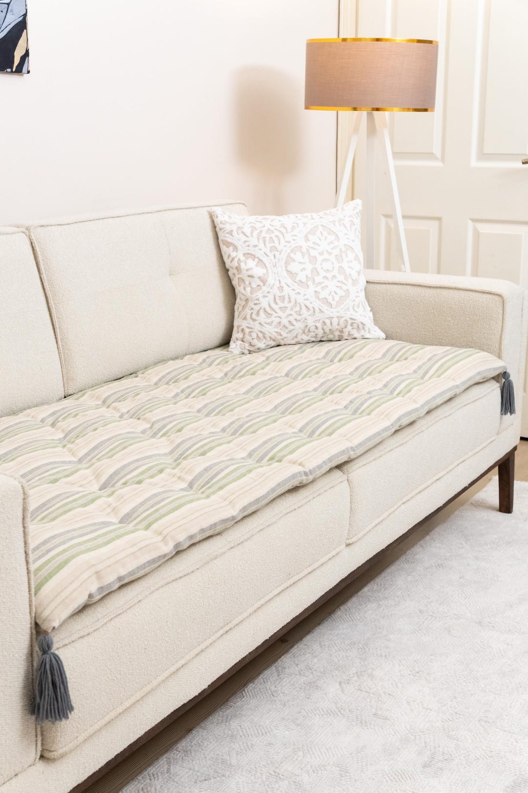 Custom Size Linen Sofa Topper Slipcover Pet Friendly, Washable, Stain ...