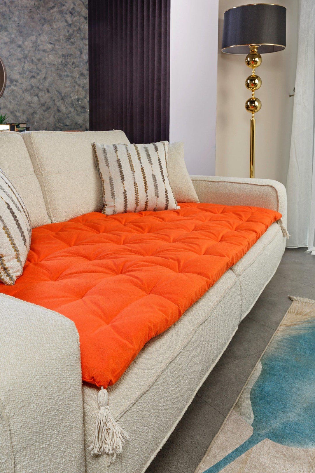 Custom Size Linen Sofa Topper Slipcover Pet Friendly, Washable, Stain ...