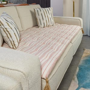 Custom Size Linen Sofa Topper Slipcover Pet Friendly, Washable, Stain Resistant, Non Slip Furniture Couch Protector Sofa Pad