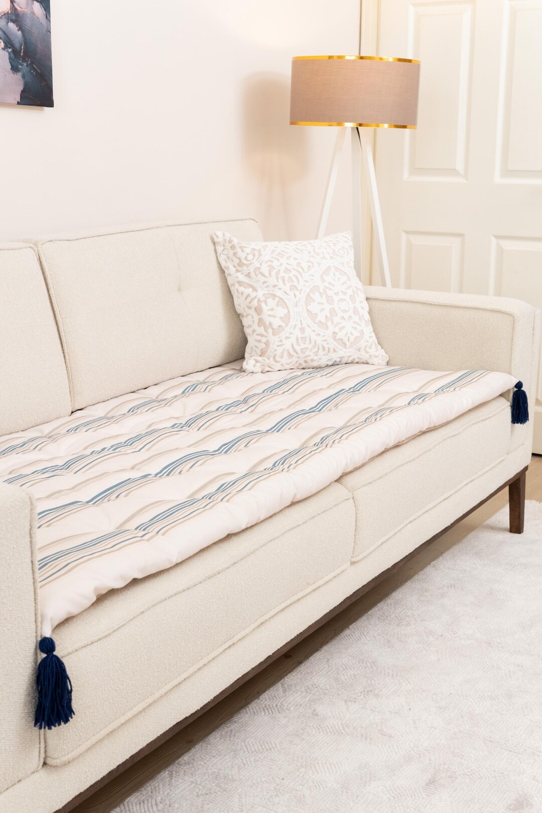 Custom Size Linen Sofa Topper Slipcover Pet Friendly, Washable, Stain ...
