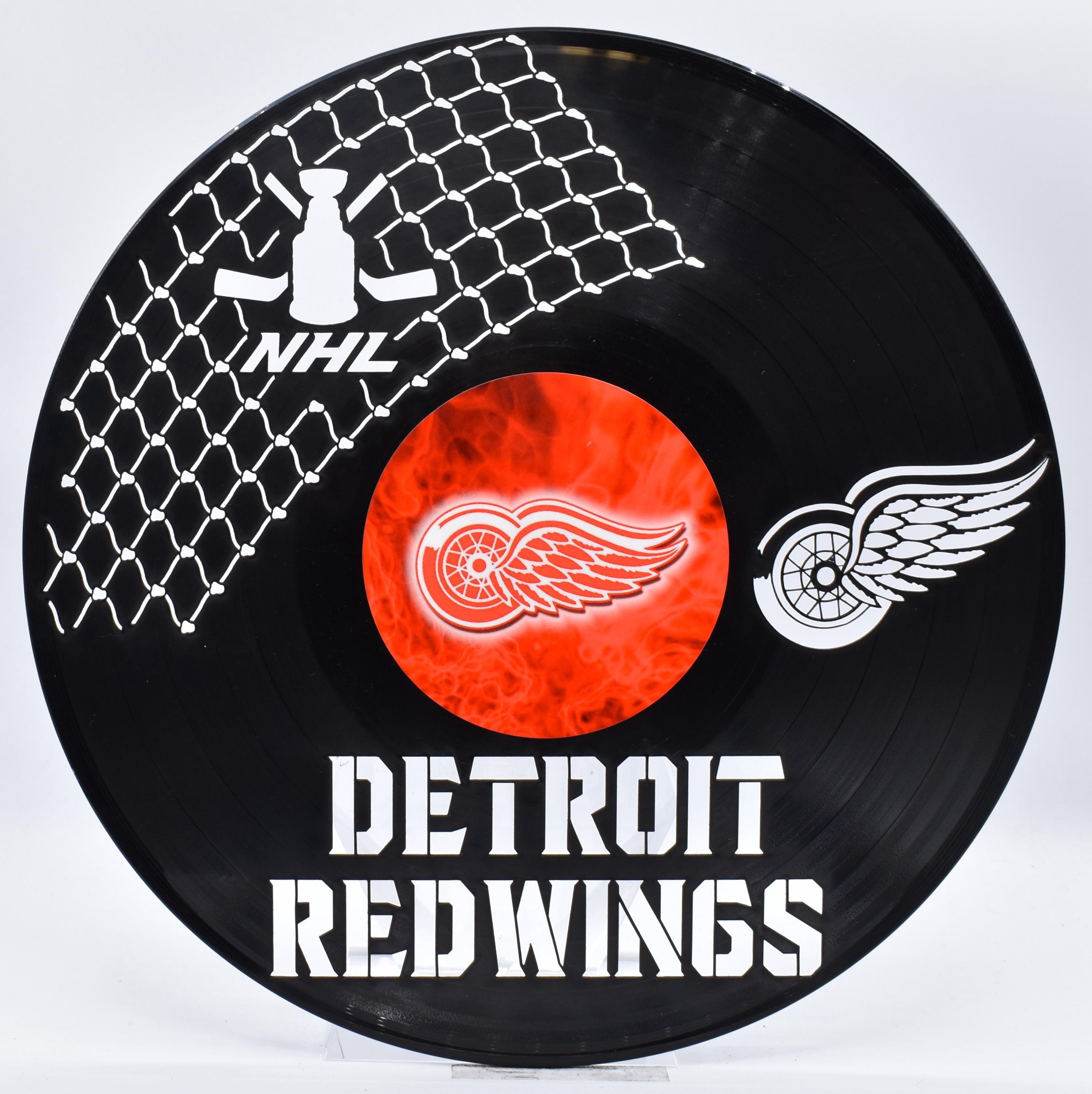 Detroit Red Wings, S209, HANDMADE  Custom Laser Cut Vinyl Records,  Twill Coaster Image