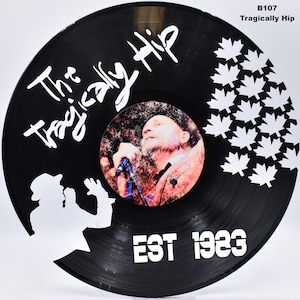 Tragically Hip Canada Leaf, B107 HANDMADE Custom Laser Cut Vinyl Records,  Twill Coaster Image