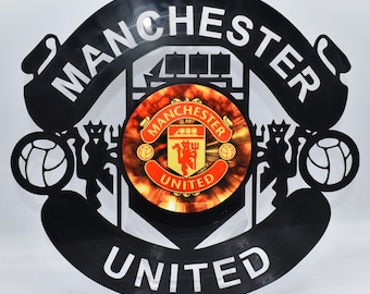 Manchester United, S302 HANDMADE Custom Laser Cut Vinyl Records,  Twill Coaster Image