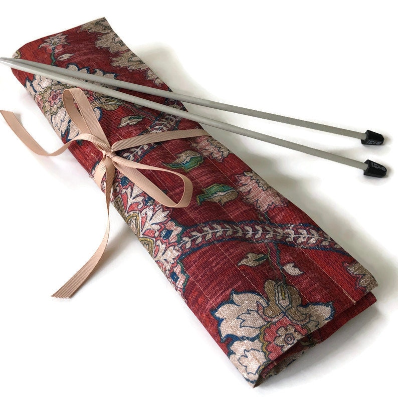 Knitting Needle Case Straight Needle Organizer Rust and Brown Etsy