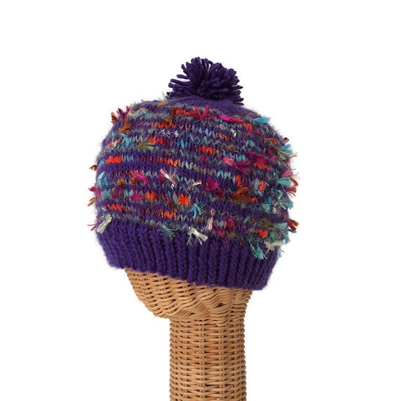 Knit Stocking Hat Purple Wool Cap - Etsy display picture 3