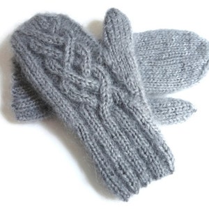 Gray Winter Mittens Knit Wool Mohair