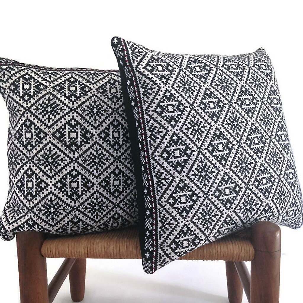 Black And White Pillow Covers Set Of 2 Knit Scandinavian Home Etsy