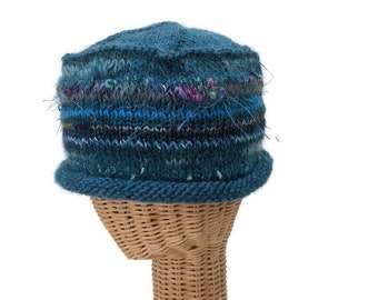 Knit Beanie Woman's Hat Teal Wool Cap