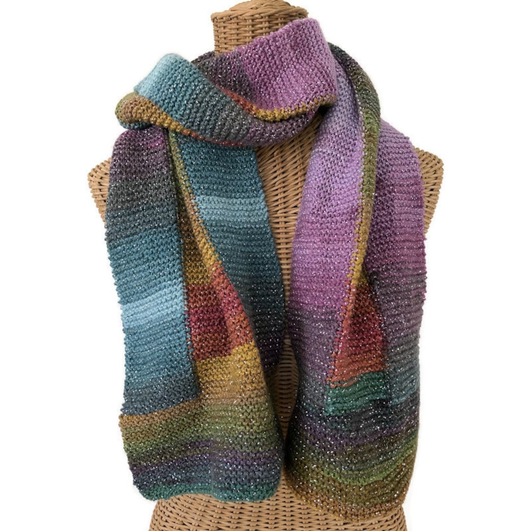 Hand Knit Scarf Multi Color With Metallic - Etsy