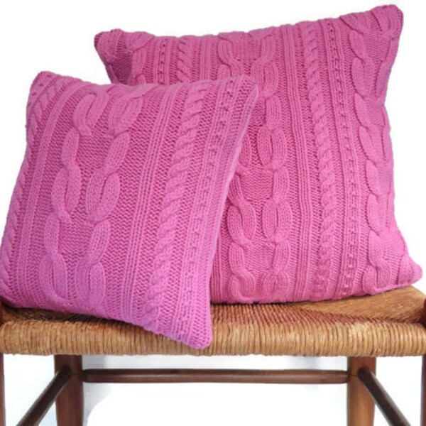 Pillow Cover Knitted Pink Cable Upcycled Sweater Set